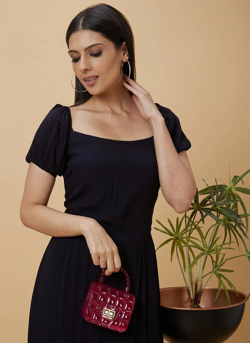 globus Globus Women Square Neck Smocked A-Line Midi Dress